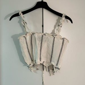 Linen Ruffle Reformation Top with Lace Up Detail